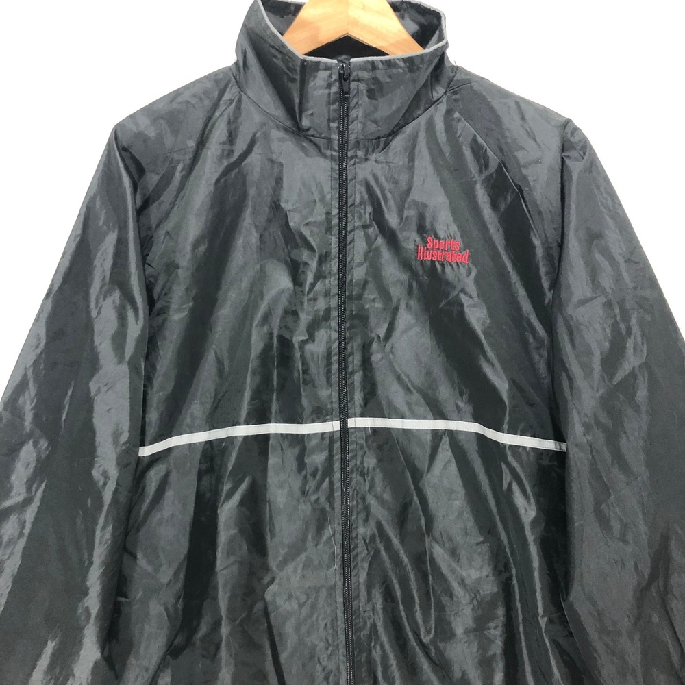 Sports Illustrated Mens XL Windbreaker Jacket Black Full Zip Reflective Stripe